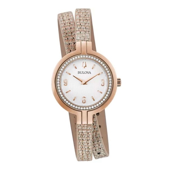 NWT Bulova | $1020 Diamond Rose Gold Rhapsody Wrap Around Leather Bracelet $1020 - Picture 1 of 6